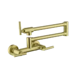 Triple Handle Kitchen Faucet 2-hole Wall Mount in Brushed Gold