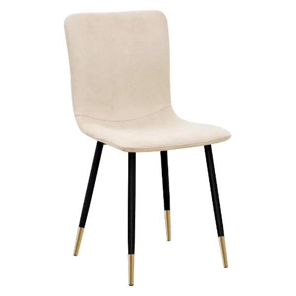 Modern Beige Fleece Upholstered Dining Chair with Black Gold Legs For Dining Room