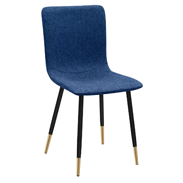 Modern Deep Blue Fleece Upholstered Dining Chair with Black Gold Leg For Dining Room