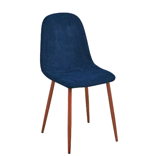 Modern Deep Blue Fleece Upholstered Dining Chair with Walnut Leg For Dining Room
