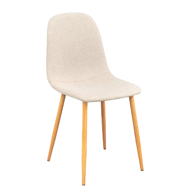 Modern White Fleece Upholstered Dining Chair with Oak Leg For Dining Room