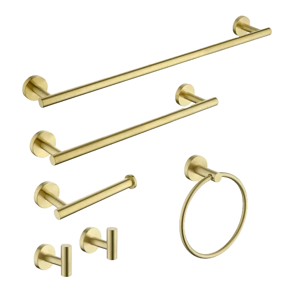 6-Piece Wall Mount Stainless Steel Bath Hardware Set in Gold
