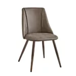 Modern Gray Leather Upholstered Dining Chair with Walnut Leg For Dining Room