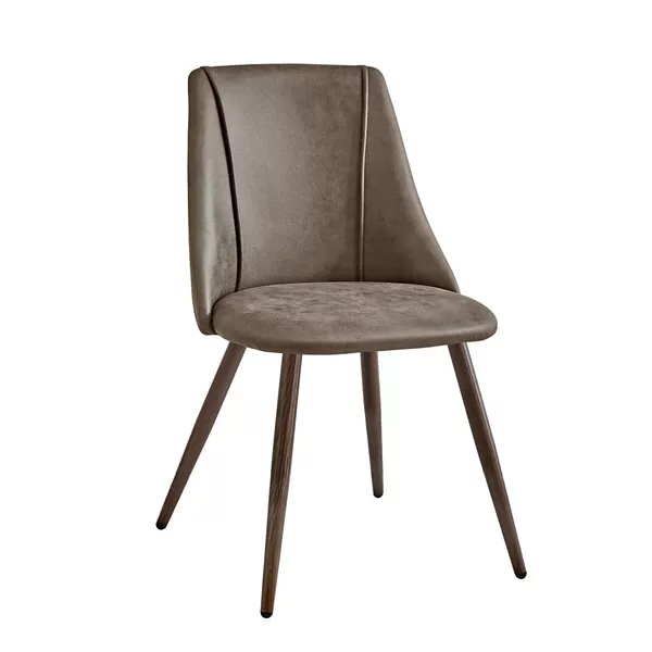 Modern Gray Leather Upholstered Dining Chair with Walnut Leg For Dining Room