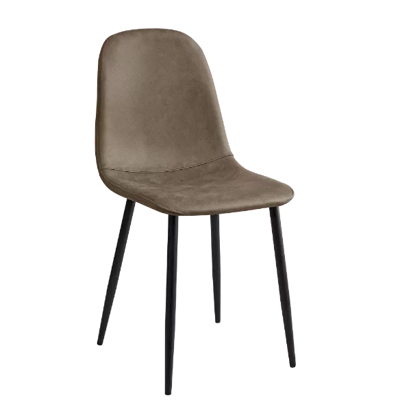 Modern Brown Leather Upholstered Dining Chair with Black Leg For Dining Room