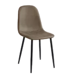 Modern Brown Leather Upholstered Dining Chair with Black Leg For Dining Room