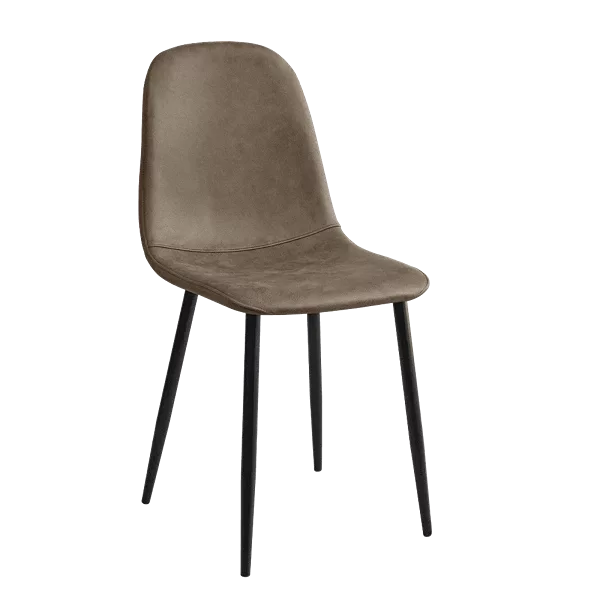 Modern Nut Brown Leather Upholstered Dining Chair with Black Leg For Dining Room