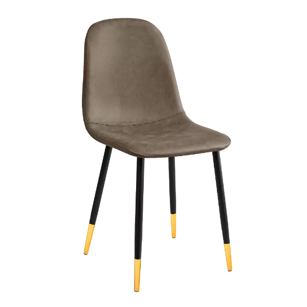 Modern Brown Leather Upholstered Dining Chair with Black Gold Legs For Dining Room
