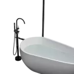 Double Handle Freestanding Tub Filler with Hand-shower, Matte Black