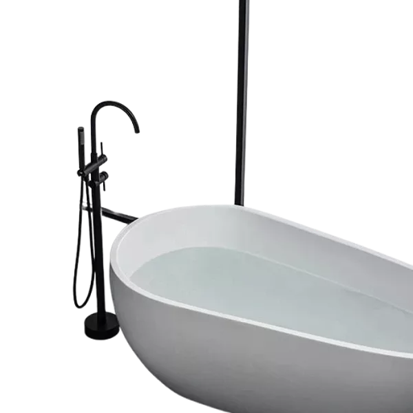 Double Handle Freestanding Tub Filler with Hand-shower, Matte Black