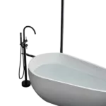 Double Handle Freestanding Tub Filler with Hand-shower, Matte Black