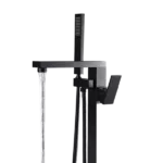 Single Handle Floor Mounted Freestanding Tub Filler with Hand-Shower and Black Finish