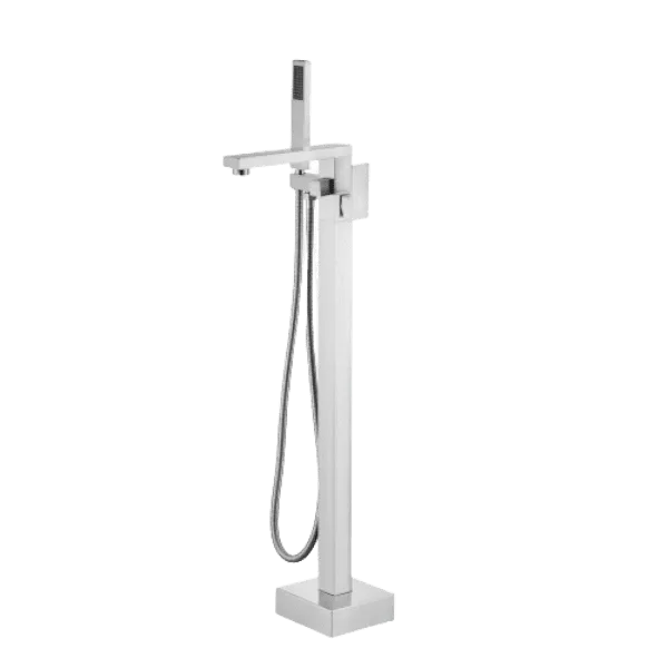 Single Handle Stainless Steel Floor Mounted Freestanding Tub Filler with Hand-Shower