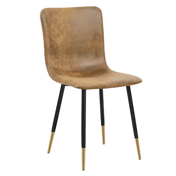 Modern Brown Suede Upholstered Dining Chair with Black Gold Legs For Dining Room