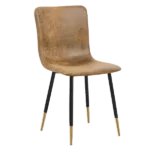 Modern Brown Suede Upholstered Dining Chair with Black Gold Legs For Dining Room