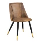 Modern Brown Leather Upholstered Dining Chair with Black Gold Leg For Dining Room