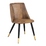 Modern Brown Leather Upholstered Dining Chair with Black Gold Leg For Dining Room