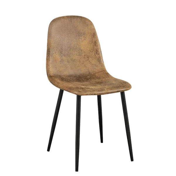 Modern Brown Suede Upholstered Dining Chair with Black Leg For Dining Room