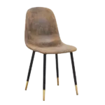 Modern Brown Suede Upholstered Dining Chair with Black Gold Leg For Dining Room
