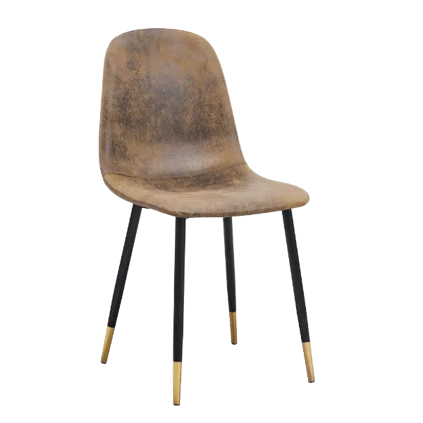 Modern Brown Suede Upholstered Dining Chair with Black Gold Leg For Dining Room