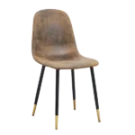 Modern Brown Suede Upholstered Dining Chair with Black Gold Leg For Dining Room