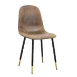Modern Brown Suede Upholstered Dining Chair with Black Gold Leg For Dining Room