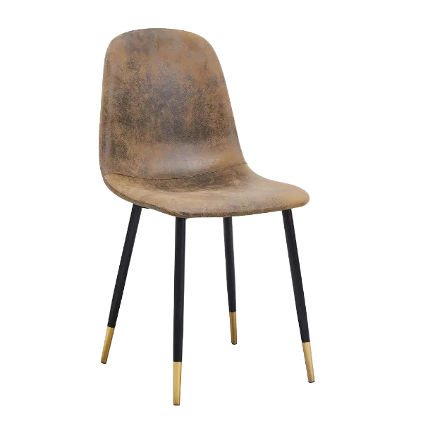 Modern Brown Suede Upholstered Dining Chair with Black Gold Leg For Dining Room