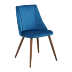 Modern Deep Blue Velvet Upholstered Dining Chair with Walnut Leg For Dining Room