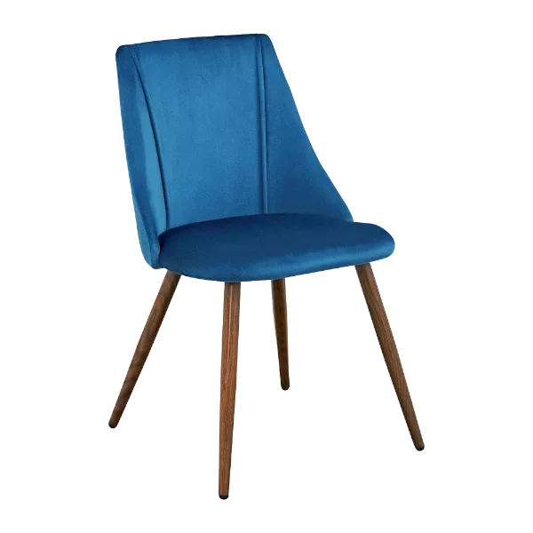 Modern Deep Blue Velvet Upholstered Dining Chair with Walnut Leg For Dining Room