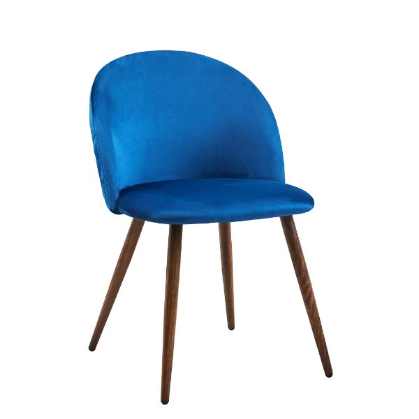 Modern Deep Blue Velvet Upholstered Dining Chair with Oak Legs For Dining Room