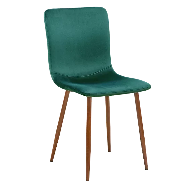 Modern Deep Green Velvet Upholstered Dining Chair with Walnut Legs For Dining Room