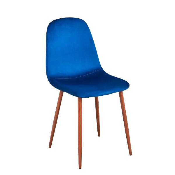 Modern Deep Blue Velvet Upholstered Dining Chair with Walnut Leg For Dining Room