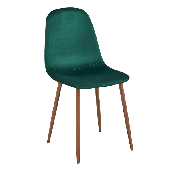 Modern Deep Green Velvet Upholstered Dining Chair with Walnut Leg For Dining Room
