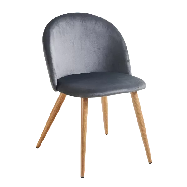 Modern Grey Velvet Upholstered Dining Chair with Oak Legs For Dining Room