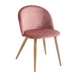 Modern Pink Velvet Upholstered Dining Chair with Oak Legs For Dining Room