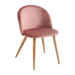 Modern Pink Velvet Upholstered Dining Chair with Oak Legs For Dining Room