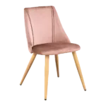 Modern Pink Velvet Upholstered Dining Chair with Oak Leg For Dining Room
