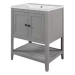 Modern Rectangular Ceramic Sleek Bathroom Vanity in Gray Color
