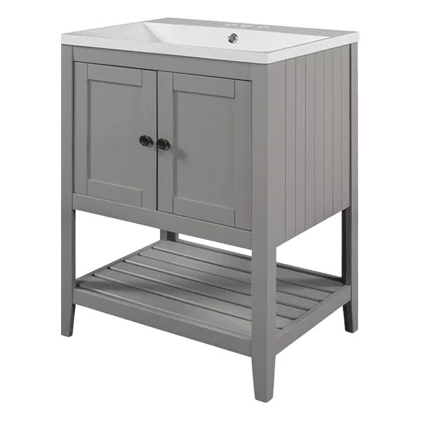 Modern Rectangular Ceramic Sleek Bathroom Vanity in Gray Color