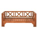 2-Seater Acacia Wood Outdoor Couch and DayBed for Backyard and Poolside with Brown Finish and Blue Cushion