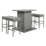 Rattan Dining Table Set with 4 Padded Stools and a Table