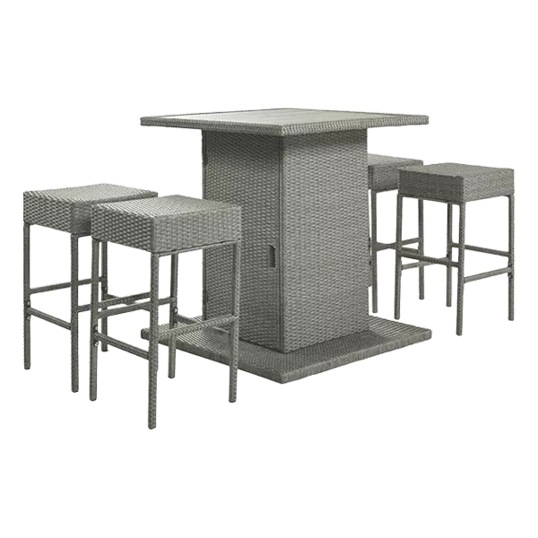 Rattan Dining Table Set with 4 Padded Stools and a Table