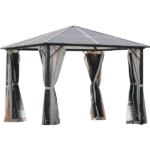 Beige Aluminum Garden Paito Gazebo with Polycarbonate Roof in Gray Color