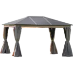 Modern Rectangle Aluminum Patio Gazebo with Polycarbonate Roof in Gray Color