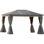 Modern Rectangle Aluminum Patio Gazebo with Polycarbonate Roof in Grey Color