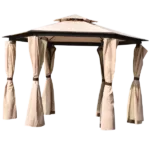 Depth Patio Outdoor Gazebo, Double Roof Soft Canopy Garden Backyard Gazebo in Khaki Color