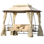 Rectangle Outdoor Gazebo with Convertible Swing Bench in Beige Color