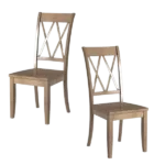 Modern Brown Set of 2 Solid Wood Chairs with Pine Veneer Double-X Back Design For Dining Room