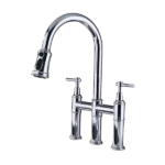 Bridge Double Handle Brass Gooseneck Pull Down Sprayer Kitchen Faucet in Chrome