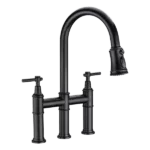 Two Handle Kitchen Faucet with Matte Black Finish and Pull Down Spray Head